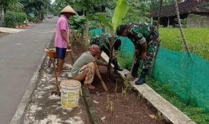 Peduli Lingkungan, Babinsa Bantu Warga Menanam Pohon Buah, Jumat (18/02/2022), (V24/AL)