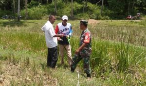Babinsa Berbincang Dengan Warga Mengenai Ukuran Irigasi, Sabtu (02/04/2022), (V24/AL)