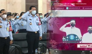 kegiatan Apel Pegawai dan Halal Bi Halal secara virtual bersama Kemenkumham, Senin (09/05/2022), (Foto: V24/M.anwar)